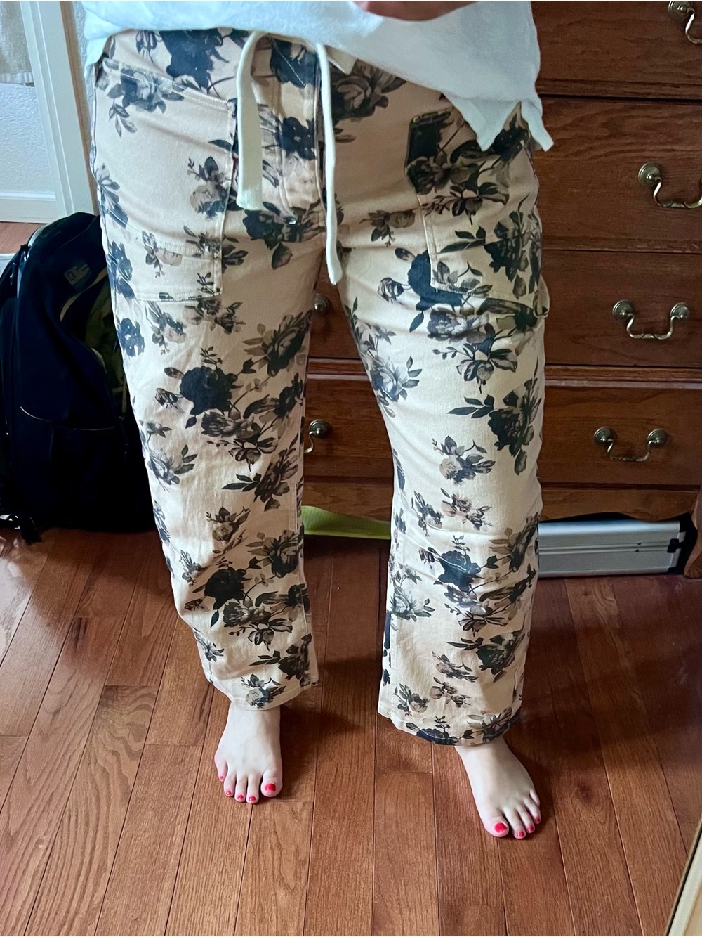 JODIFL Beige and Black Floral Barrel Pants